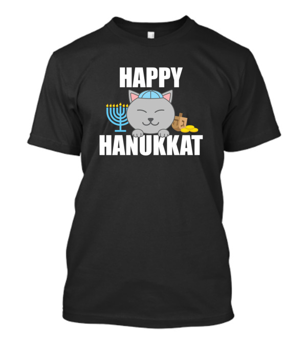 Happy Hanukkat Cat With Menorah And Dreidel T-Shirt
