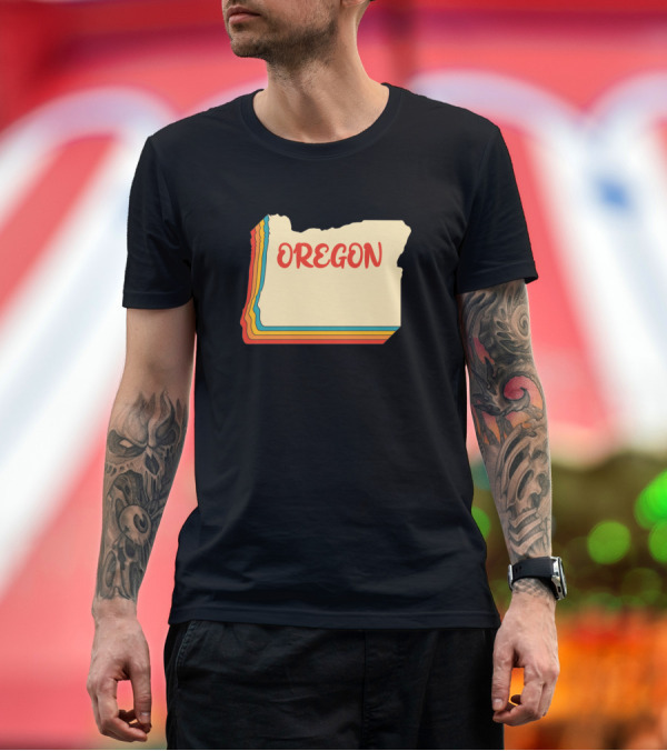 Premium T-Shirt: Oregon Map Outline Retro Vintage Home State Multicolor Lines T-Shirt Oregon Map Outline Retro Vintage Home State Multicolor Lines T-Shirt