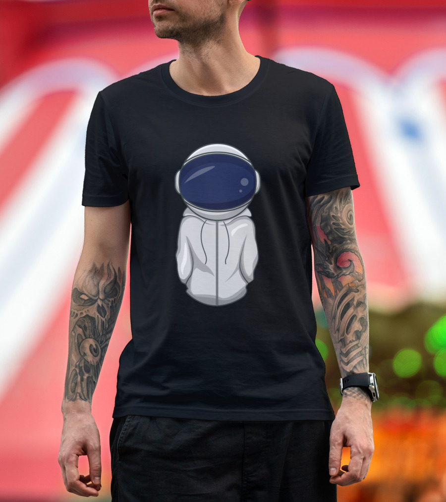 Astronaut in White Hoodie with Space Helmet Back View T-Shirt