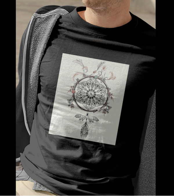 Boho Dreamcatcher With Feather And Leaf Details In Intricate T-Shirt