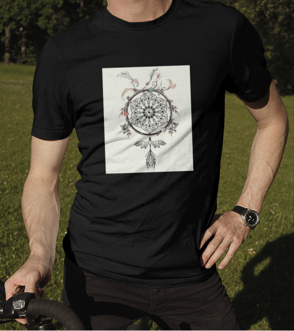 Boho Dreamcatcher With Feather And Leaf Details In Intricate T-Shirt