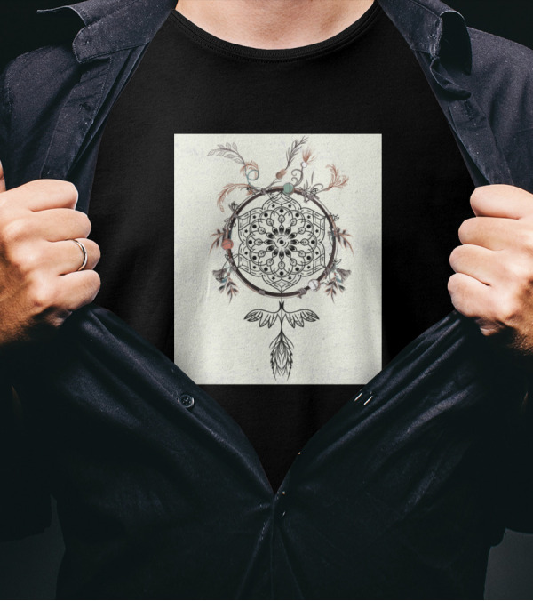 Boho Dreamcatcher With Feather And Leaf Details In Intricate T-Shirt