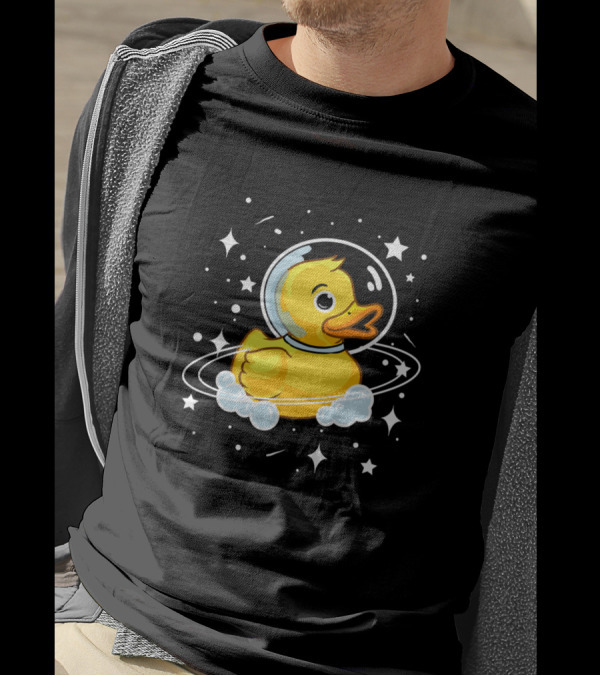 Duck Astronaut In Space Surrounded By Stars And Clouds T-Shirt