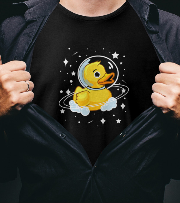 Duck Astronaut In Space Surrounded By Stars And Clouds T-Shirt