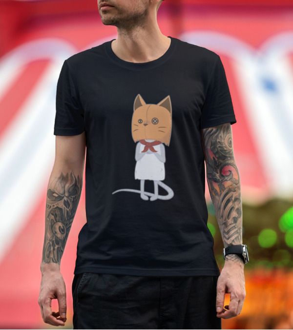 Premium T-Shirt: Mouse Disguised in Cat Mask with Button Eye T-Shirt Mouse Disguised in Cat Mask with Button Eye T-Shirt