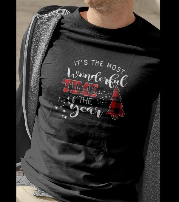 It's The Most Wonderful Time Of The Year With Plaid Christmas Tree And Stars T-Shirt