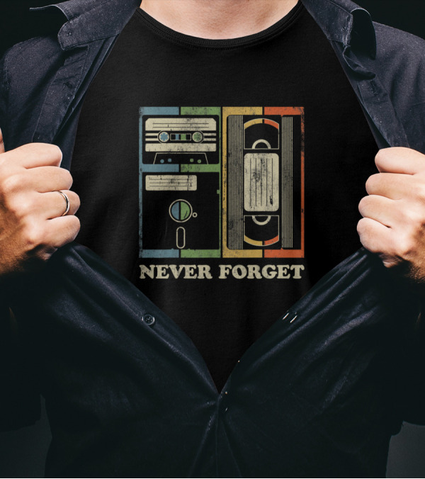 Never Forget Vintage Cassette Floppy VHS Funny Geek T-Shirt