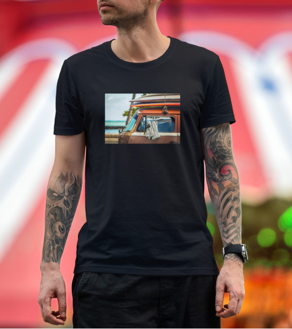 Premium T-Shirt: Surfer Van with Surfboards by the Ocean in Hawaii United States T-Shirt Surfer Van with Surfboards by the Ocean in Hawaii United States T-Shirt