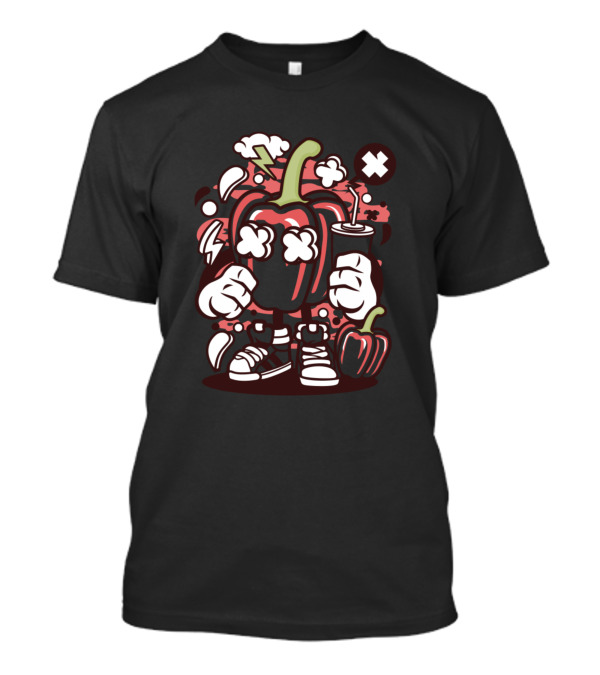 Capsicum Cartoon Character With Clouds And Drink For Animated Comics Pop Culture T-Shirt