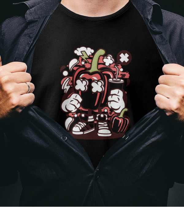 Capsicum Cartoon Character With Clouds And Drink For Animated Comics Pop Culture T-Shirt