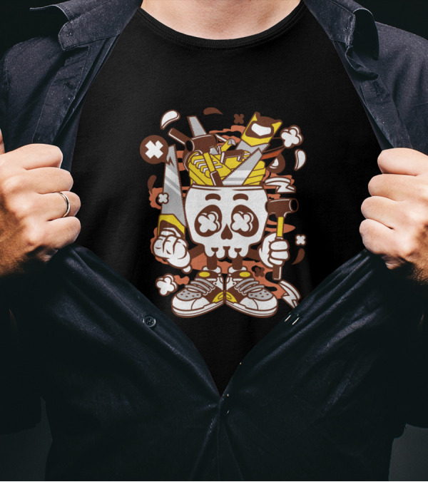 Carpentry Skull With Tools Inspired By Animated Characters Comics T-Shirt