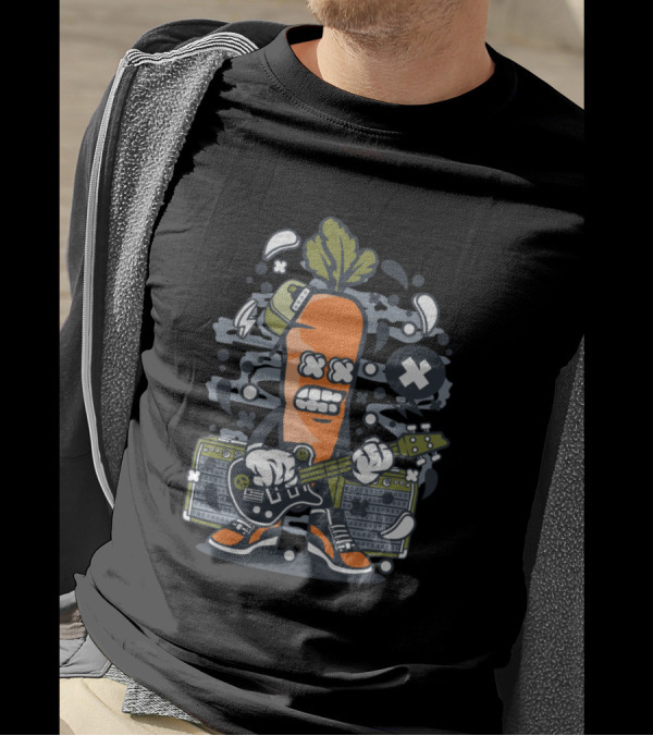 Carrot Rocker Jamming Animated Characters Comics Style Electric Guitar T-Shirt