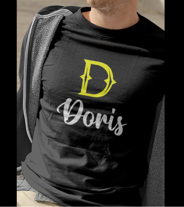 Doris D Icon With Script Name In Yellow And White T-Shirt