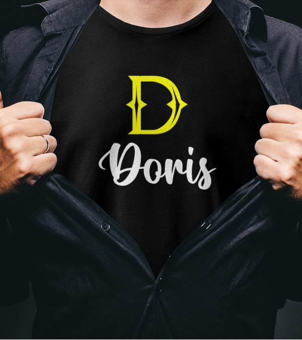 Doris D Icon With Script Name In Yellow And White T-Shirt