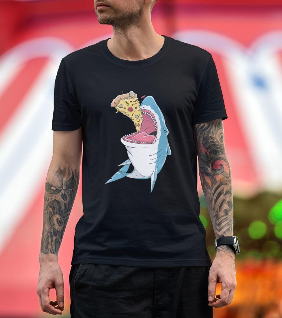 Pizza Shark Anime Kawaii Illustration Eating Pizza Slice T-Shirt