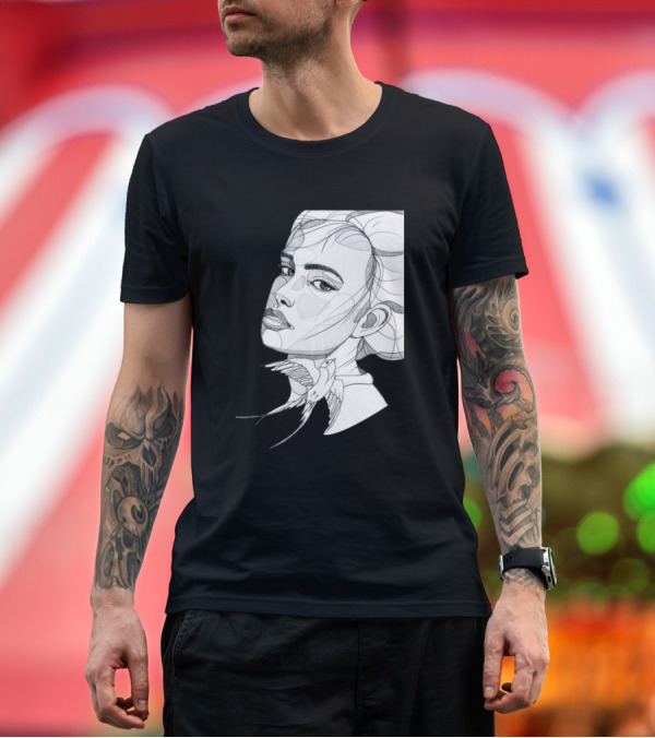 Premium T-Shirt: Sketching Face Abstract Line Art Detailed T-Shirt Sketching Face Abstract Line Art Detailed T-Shirt