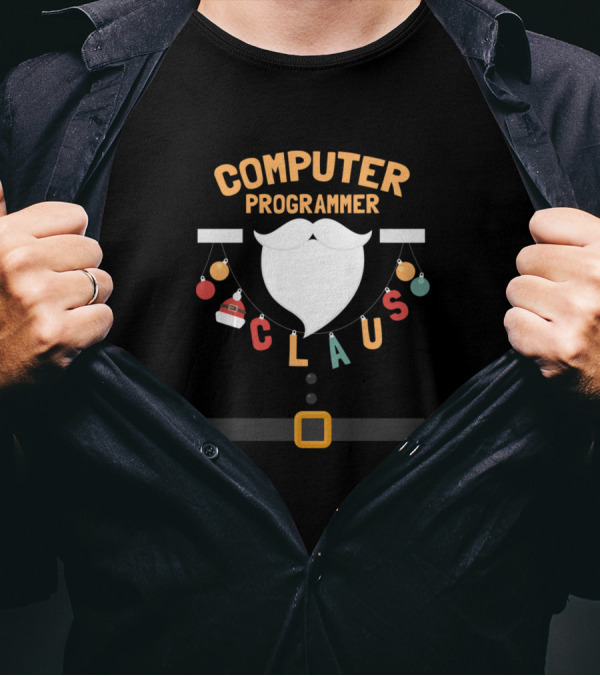 Computer Programmer Claus Santa Beard Ornaments Christmas T-Shirt