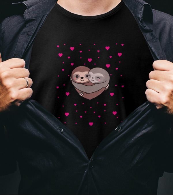 Sloth Lover Heart Hug With Mini Red Hearts Embrace T-Shirt