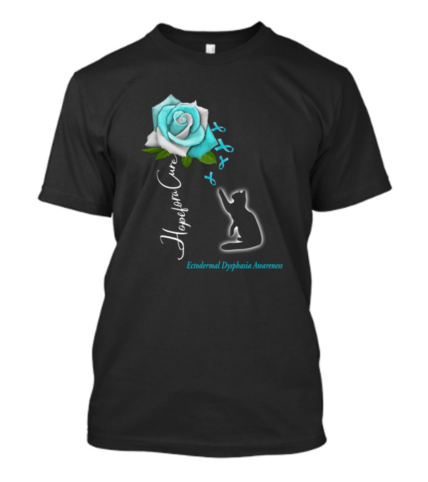 Hope For A Cure Ectodermal Dysphasia Awareness Blue Rose Cat T-Shirt