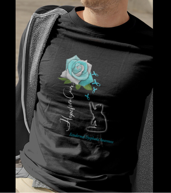 Hope For A Cure Ectodermal Dysphasia Awareness Blue Rose Cat T-Shirt