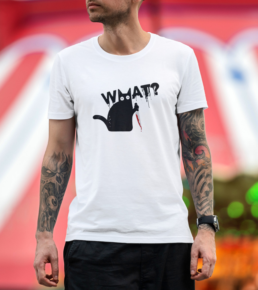 What Murderous Black Cat With Knife Funny Hall Cat T-Shirt