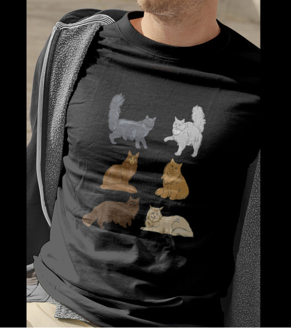 Maine Coon Cat Lover Funny Coffee Enthusiast In Charming Feline Poses T-Shirt