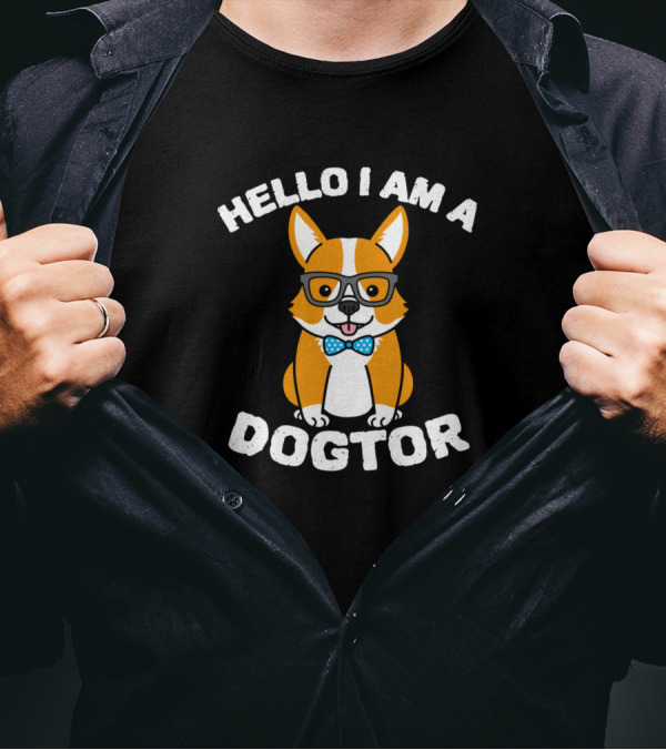 Hello I Am A Dogtor Dog Nerd Corgi Wearing Glasses And Bowtie T-Shirt