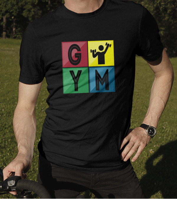 GYM Iconic Retro Style Color Block Four Squares T-Shirt