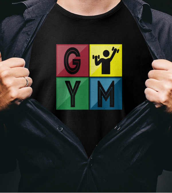 GYM Iconic Retro Style Color Block Four Squares T-Shirt