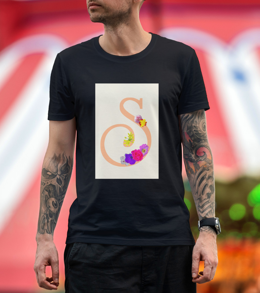 Curly S Letter with Vibrant Flowers T-Shirt