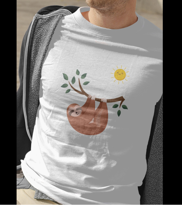 Keep Calm And Live Slow Sloth Hanging On Tree Branch With Sun T-Shirt