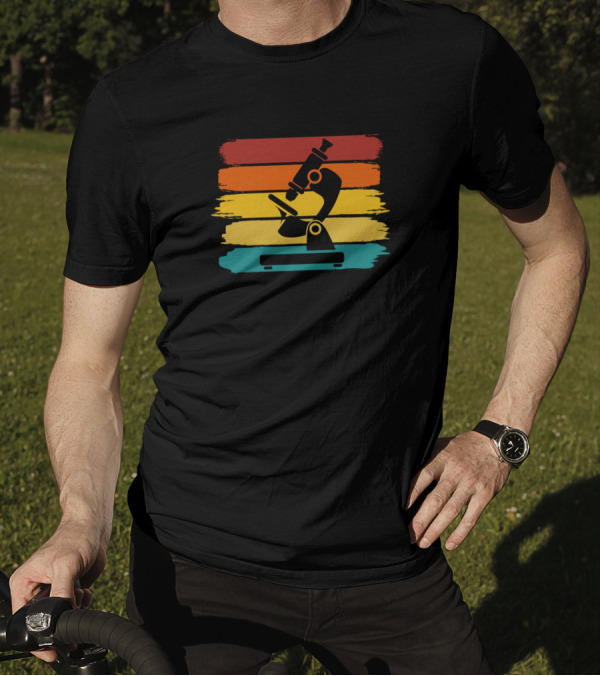 Retro Grunge Microscope With Multicolored Brush Strokes T-Shirt