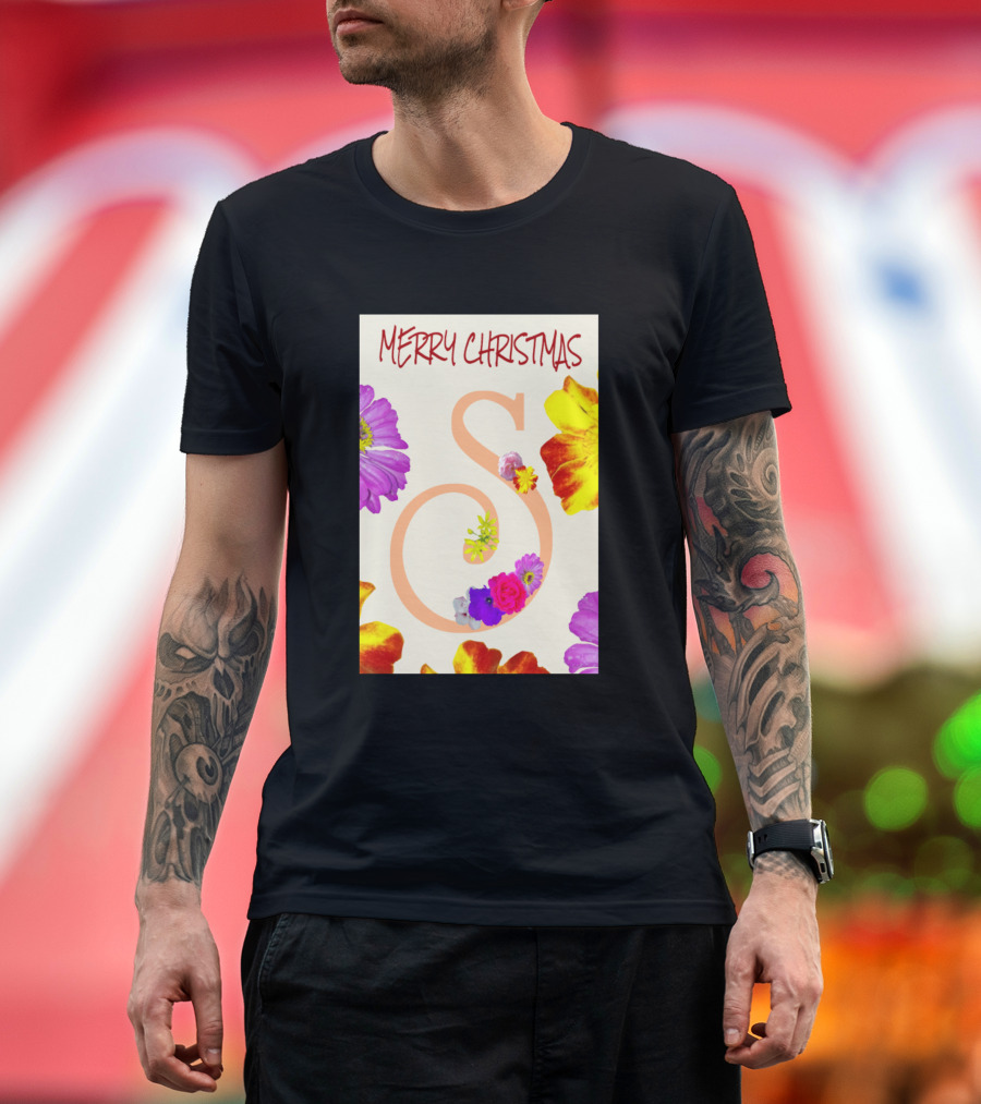 Merry Christmas S with Beautiful Flowers T-Shirt