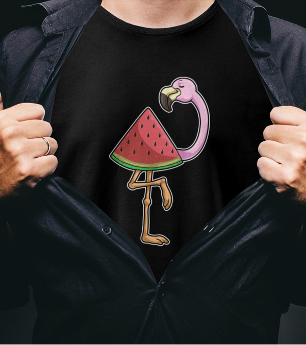Flamingo Watermelon Slice With Seeds Hybrid T-Shirt