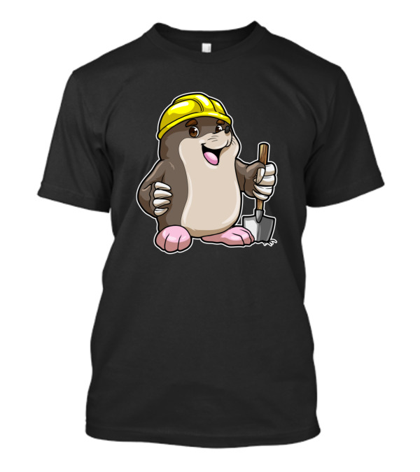 Mole Wearing Yellow Construction Helmet Holding Shovel T-Shirt