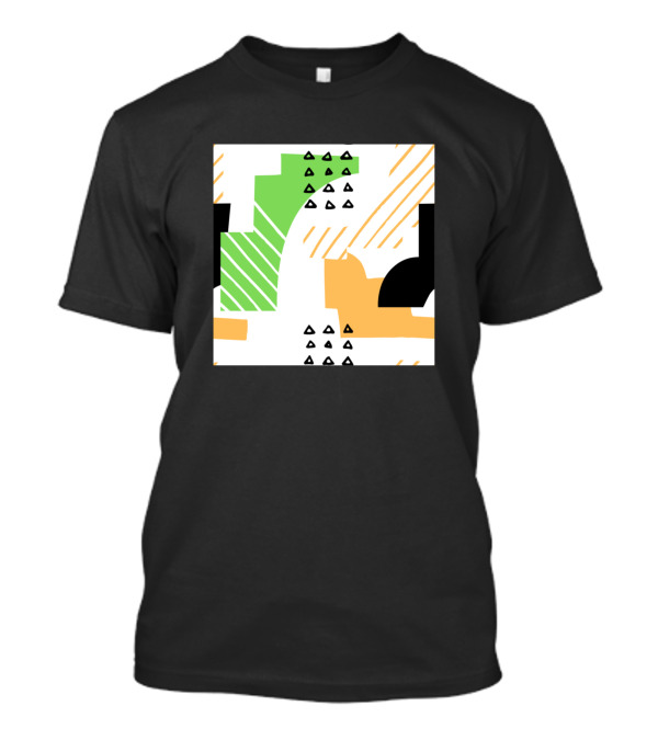 Stripped Shaped Patterns Geometric Abstract Triangles Green Orange Black T-Shirt