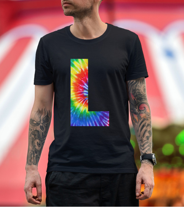 Premium T-Shirt: Tie Dye Letter L Rainbow Spiral T-Shirt Tie Dye Letter L Rainbow Spiral T-Shirt