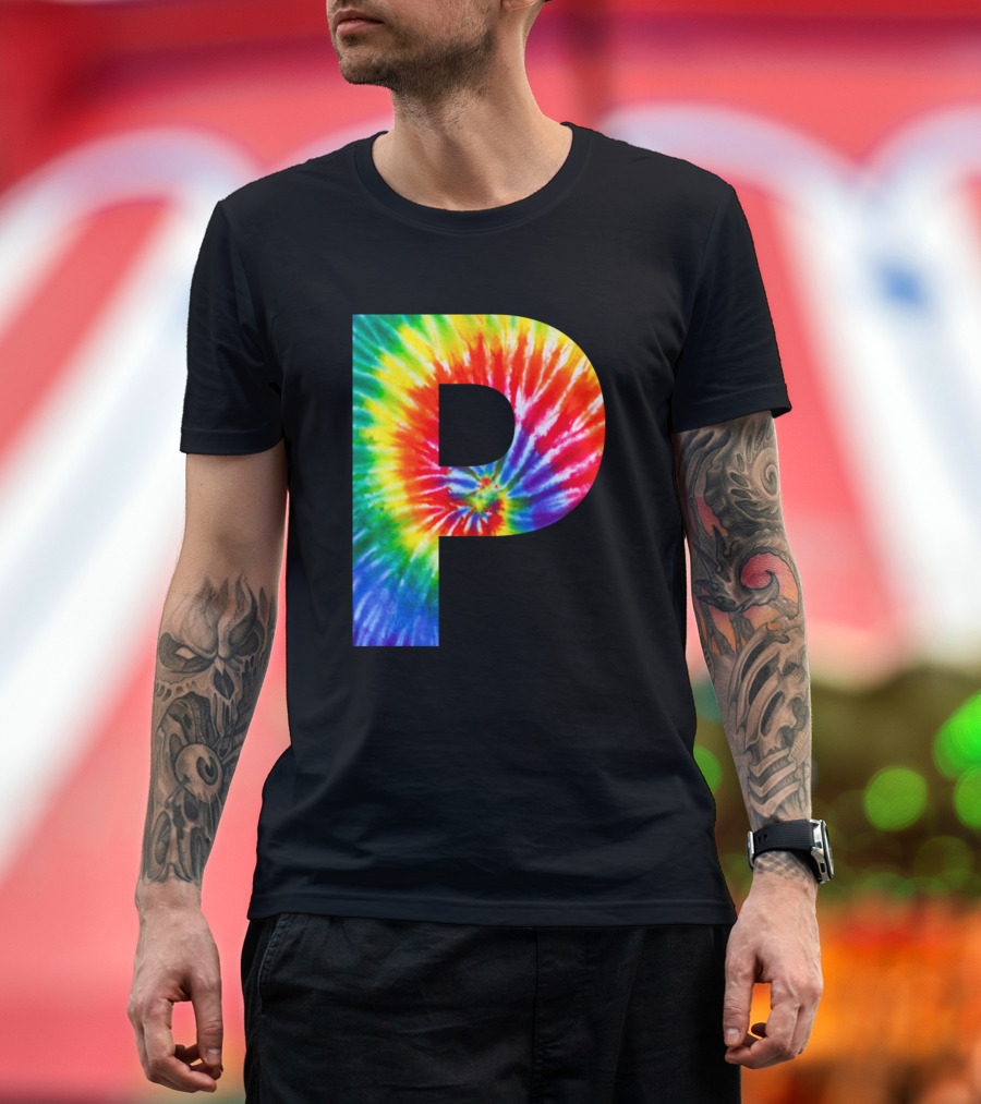 Tie Dye Letter P Rainbow Swirl T-Shirt