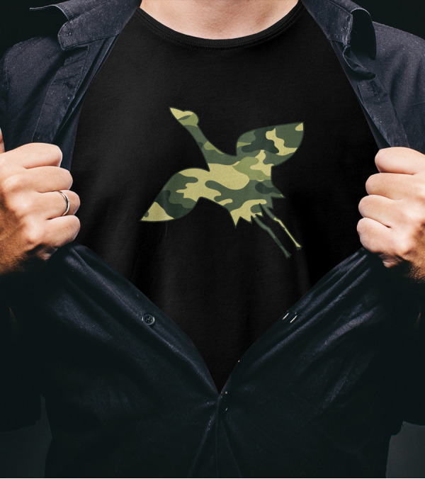 Military Crane Camo Men Print US Wader Bird Veteran Camo T-Shirt