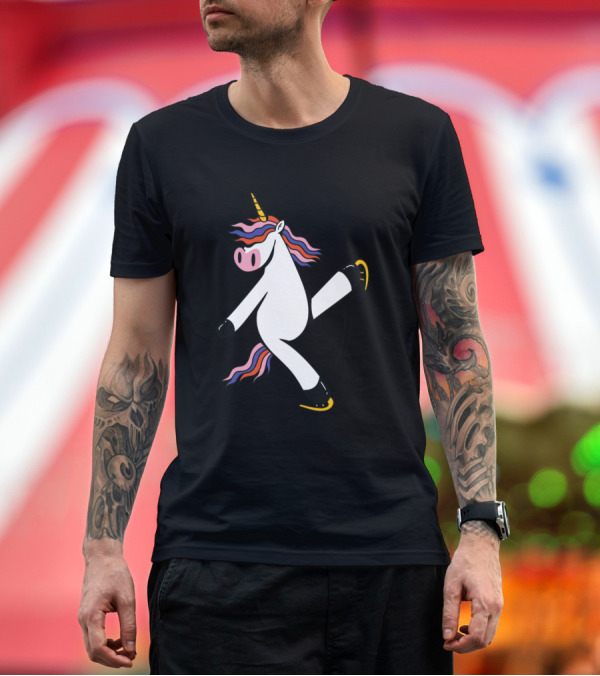 Premium T-Shirt: Unicorn Ice Skating with Colorful Rainbow Hair and Horn T-Shirt Unicorn Ice Skating with Colorful Rainbow Hair and Horn T-Shirt