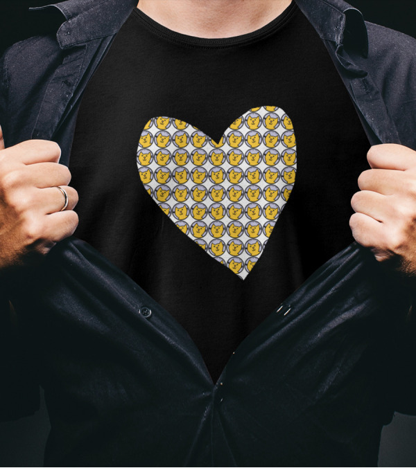 Yellow Cat Faces Heart T-Shirt