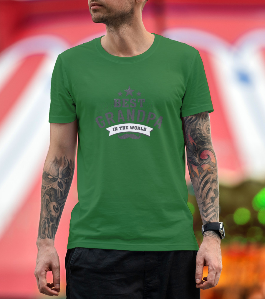 Best Grandpa in the World Stars and Mustache T-Shirt