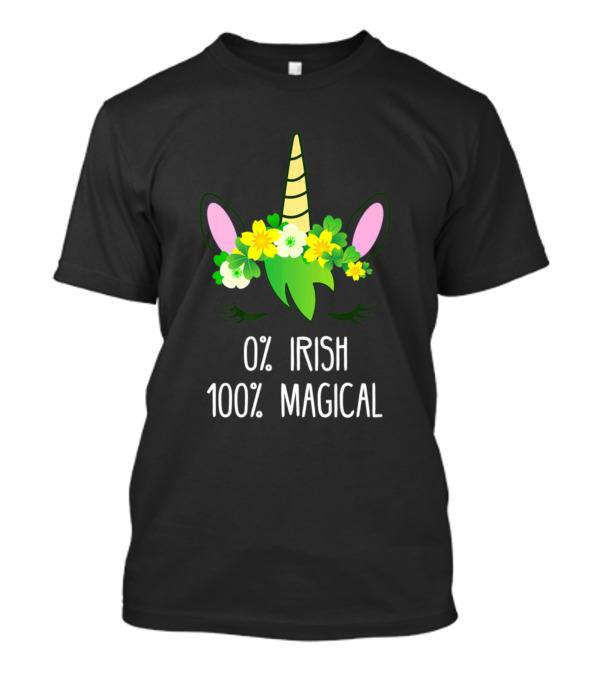 0% Irish 100% Magical Green Unicorn Face Irish Lepricorn T-Shirt