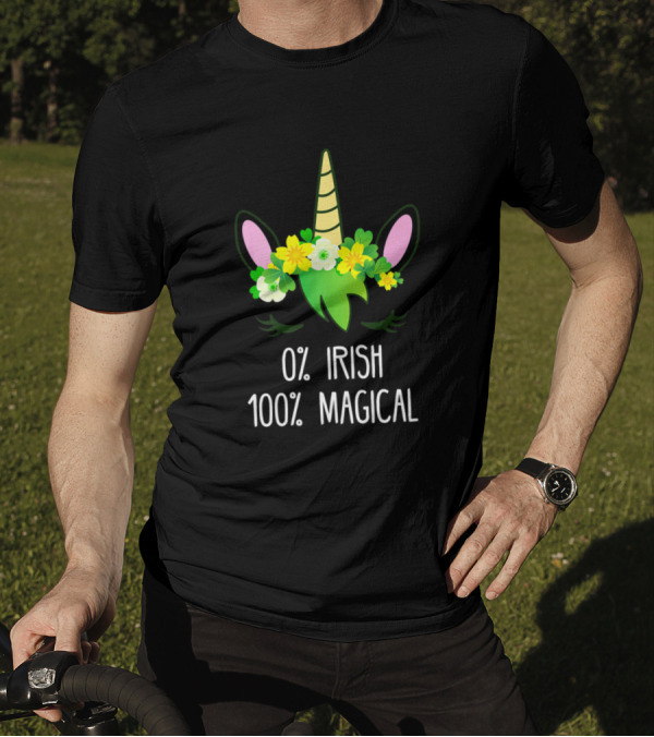 0% Irish 100% Magical Green Unicorn Face Irish Lepricorn T-Shirt