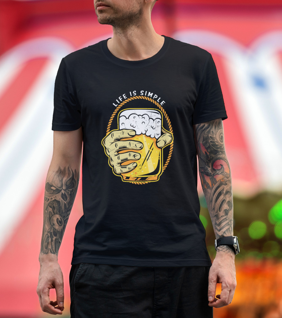Life Is Simple Beer Glass Hand T-Shirt