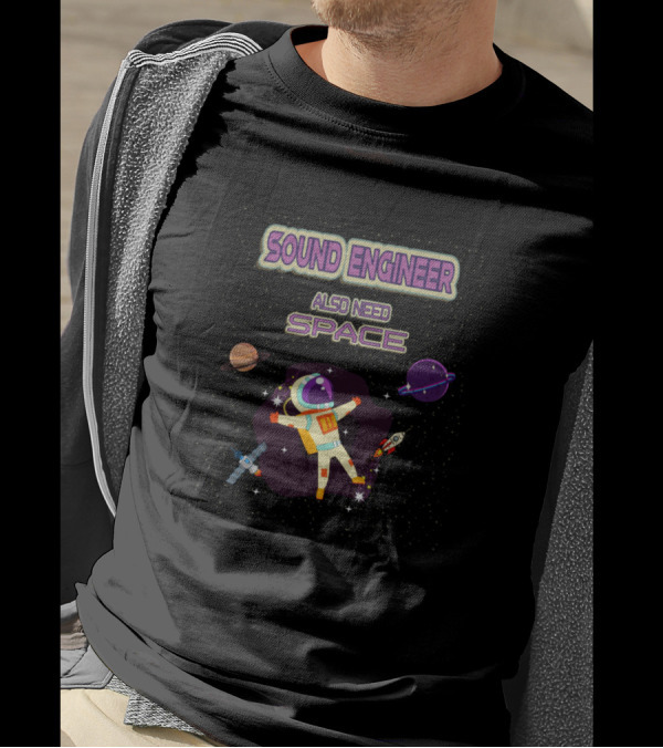 Retro Spaceman Sound Engineer Also Need Space Astronaut Surrounded By Planets And Spaceship T-Shirt