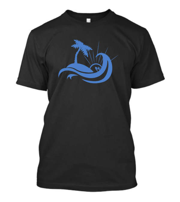 Wave And Surfer With Palm Tree And Sunburst T-Shirt