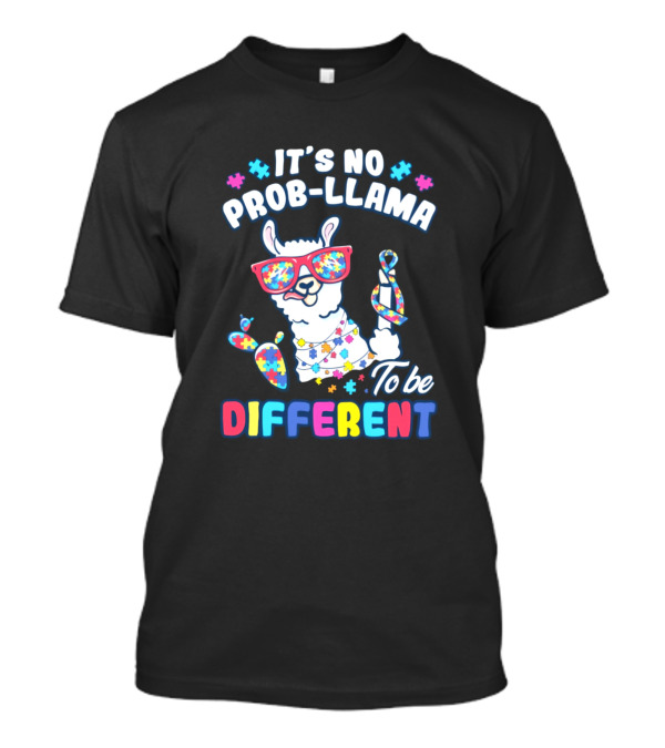 It's No Prob-Llama To Be Different Colorful Llama With Puzzle Pieces T-Shirt