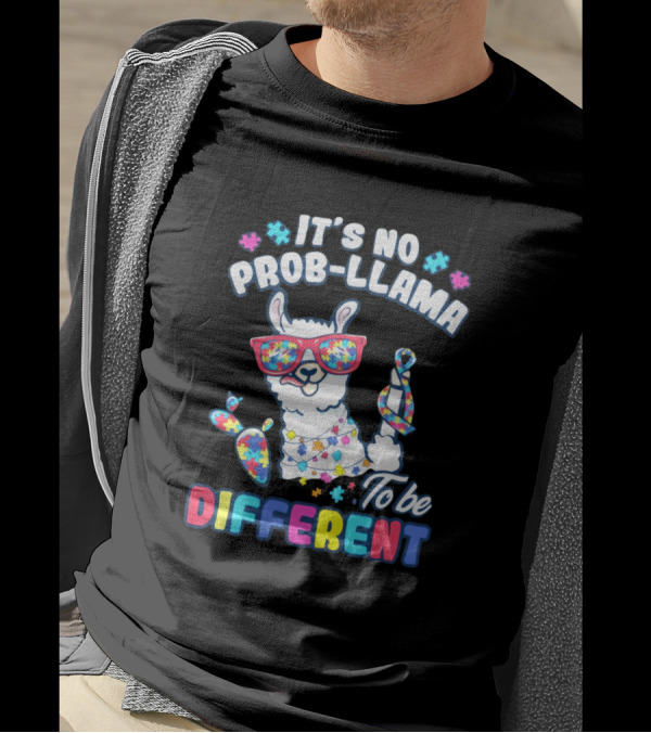 It's No Prob-Llama To Be Different Colorful Llama With Puzzle Pieces T-Shirt