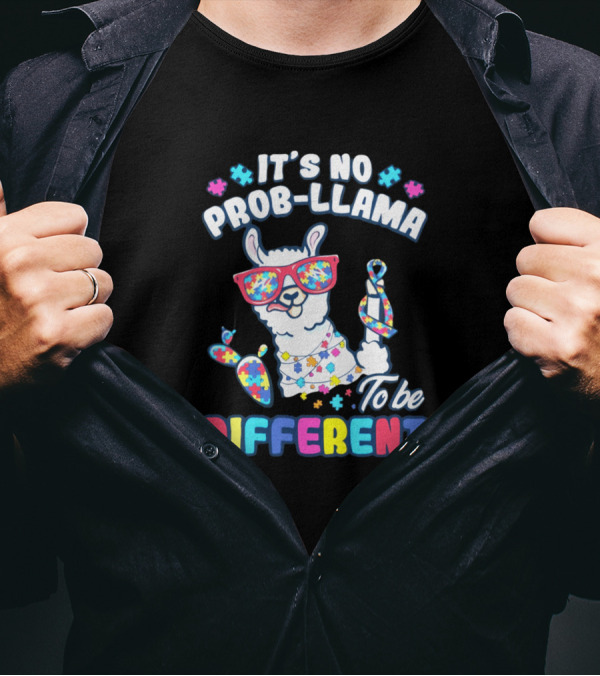 It's No Prob-Llama To Be Different Colorful Llama With Puzzle Pieces T-Shirt